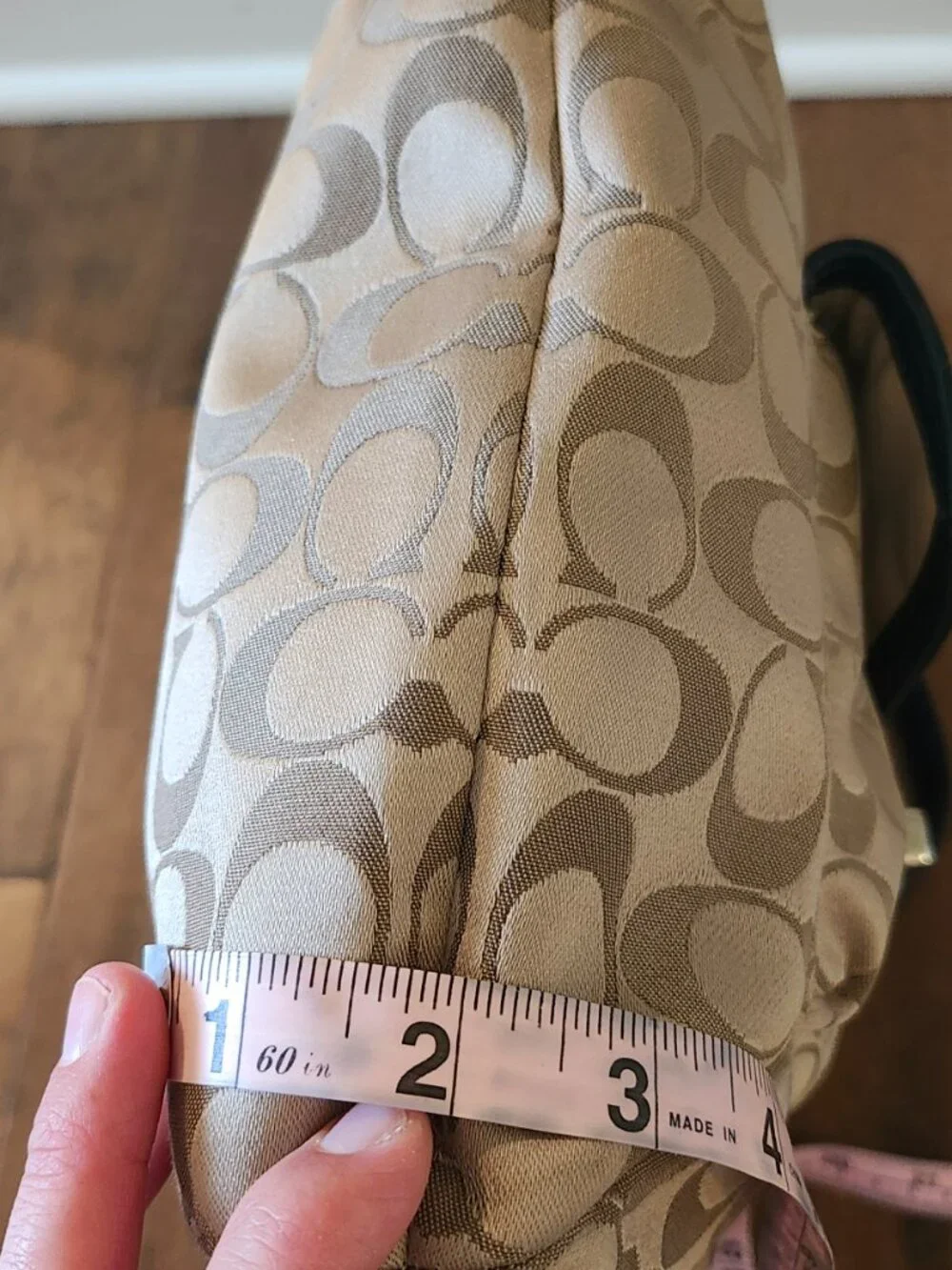 Coach Signature Stripe Tote • Blue Leather Trim • Beige/Blue Canvas • EUC - Picture 12 of 14